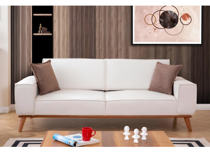 White upholstered couch living room designer fabric sofa luxury noble seating furniture