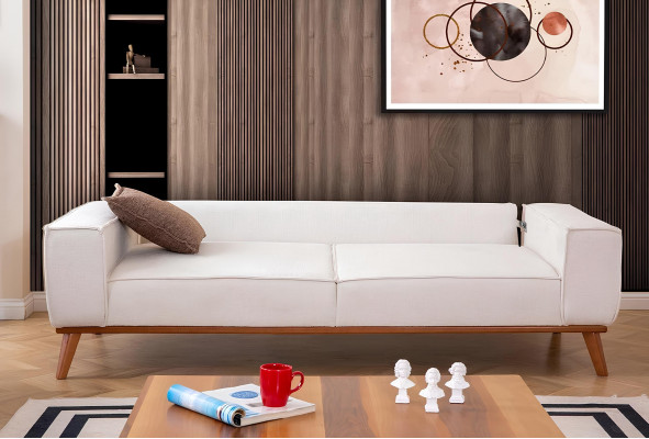 White upholstered couch living room designer fabric sofa luxury noble seating furniture