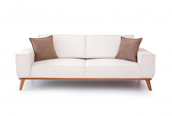 White upholstered couch living room designer fabric sofa luxury noble seating furniture