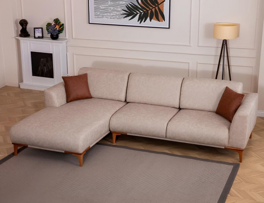 Beige L-shaped corner sofa living room designer couch luxurious seating furniture new