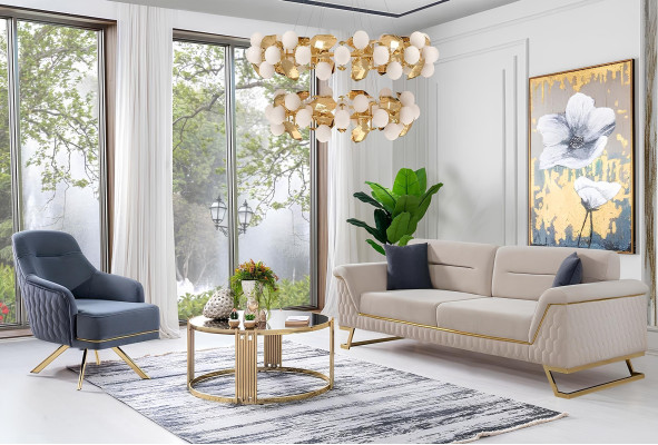 Living room 3-seater designer armchair luxurious upholstery textile set