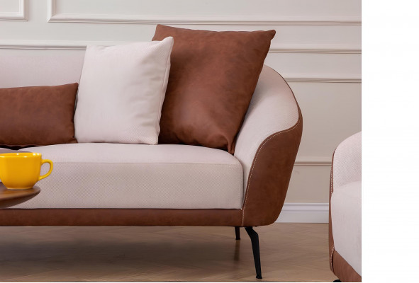 Brown-Beige Living Room Sofa Set Designer Three-Seater Luxury Armchair