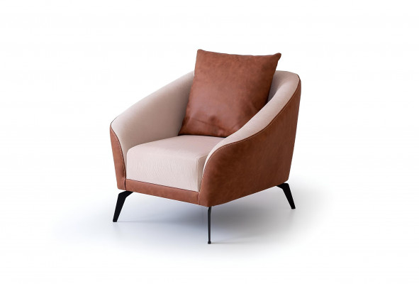 Brown-Beige Living Room Sofa Set Designer Three-Seater Luxury Armchair