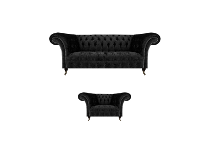 Black Complete Chesterfield Upholstered Seat Furniture Luxury Living Room
