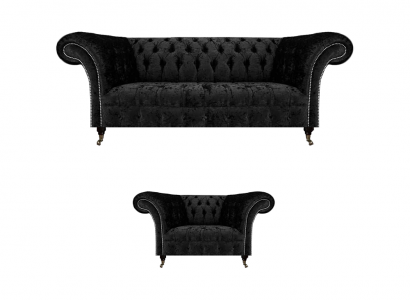 Black Complete Chesterfield Upholstered Seat Furniture Luxury Living Room