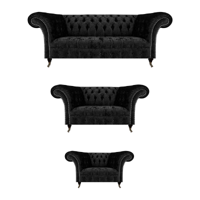 Luxury Black Complete Chesterfield Sofa Set Living Room Armchair New