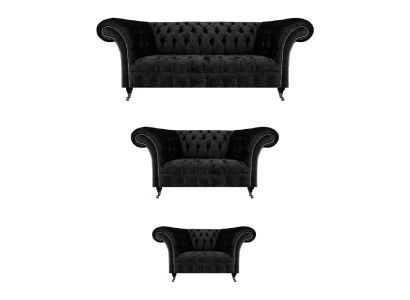 Luxury Black Complete Chesterfield Sofa Set Living Room Armchair New