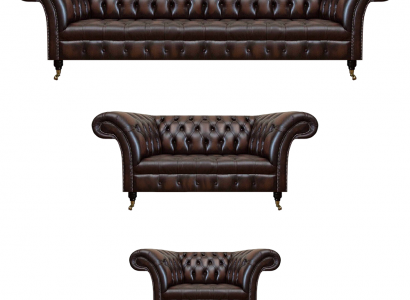 Chesterfield Leather Brown Living Room Upholstered Furniture Sofa Set Luxury Furnishing