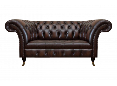 Brown luxury leather sofa two-seater couch living room upholstered furniture Chesterfield