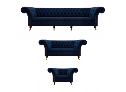Design Furniture Complete 3-Piece Living Room Sofas Couch Chesterfield 4+2+1 Fabric