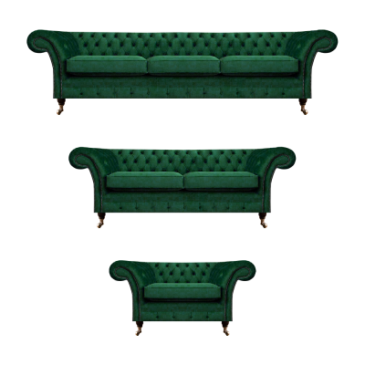 Chesterfield Sofa Set 3-piece Upholstered Furniture Green Living Room 3+2+1
