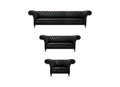 Living room sofa set black 3-piece luxury design Chesterfield new