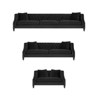 Chesterfield Sofa Set 2x Sofas Chesterfield Armchair Black Upholstery Fabric