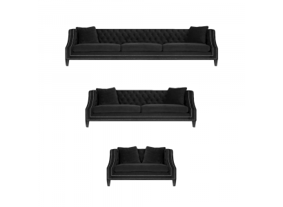 Chesterfield Sofa Set 2x Sofas Chesterfield Armchair Black Upholstery Fabric