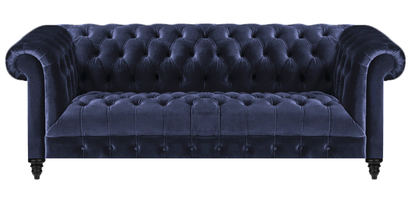 Living room sofa three-seater couch upholstered furniture blue textile Chesterfield