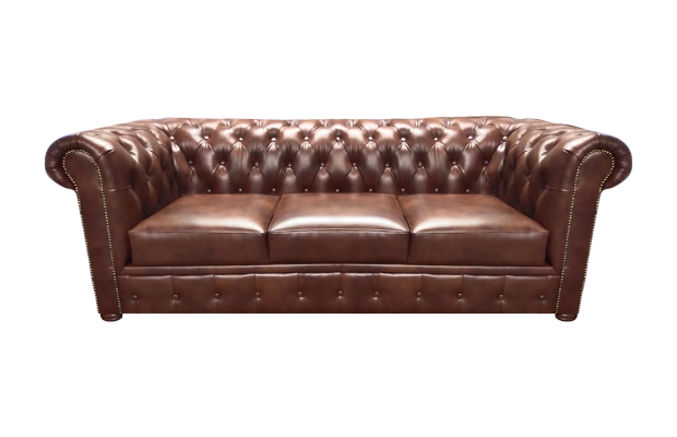 Leather sofa, three-seater sofa, brown couch, furniture, upholstered furniture, Chesterfield
