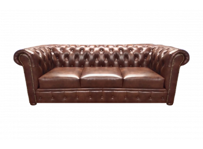 Leather sofa, three-seater sofa, brown couch, furniture, upholstered furniture, Chesterfield