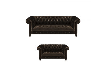 Brown Chesterfield seating furniture living room 2-seater luxury three-seater 2-piece