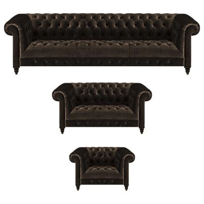 Chesterfield Upholstery Suite Designer Brown Sofas Armchair 3-piece Set