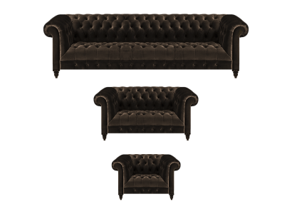 Chesterfield Upholstery Suite Designer Brown Sofas Armchair 3-piece Set