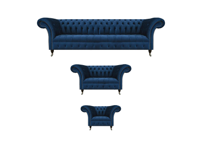 Complete dark blue Chesterfield couches designer armchair 4-seater 3-piece set