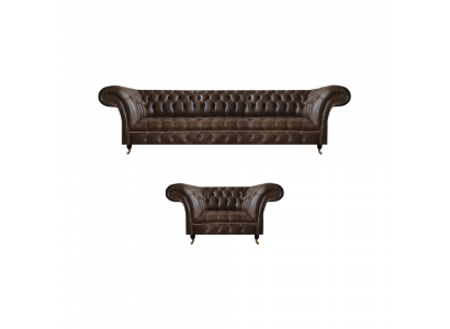 Brown Chesterfield Faux Leather Suite Living Room Three-Seater Two-Seater