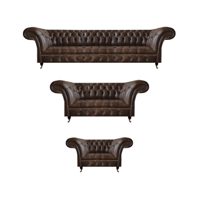 Brown Chesterfield leather sofas living room suite complete set