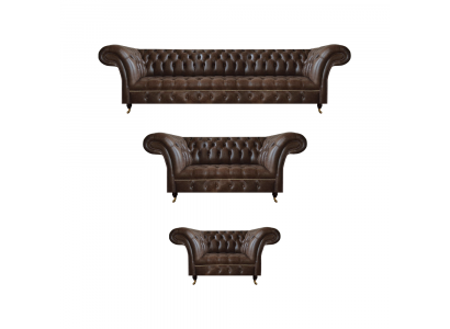 Brown Chesterfield leather sofas living room suite complete set