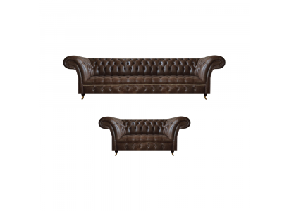 Brown Chesterfield Faux Leather Sofa Designer Living Room Sectionals 2-piece