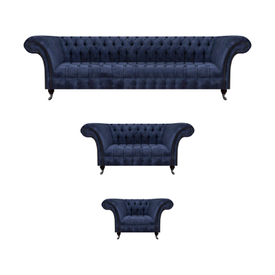 Living room blue Chesterfield couches designer seating furniture sofa set
