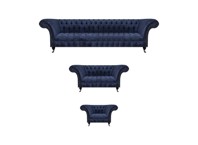 Living room blue Chesterfield couches designer seating furniture sofa set