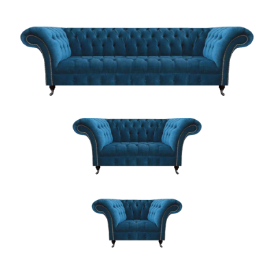 Modern Blue Chesterfield Upholstered Furniture Luxurious 4-Seater Armchair