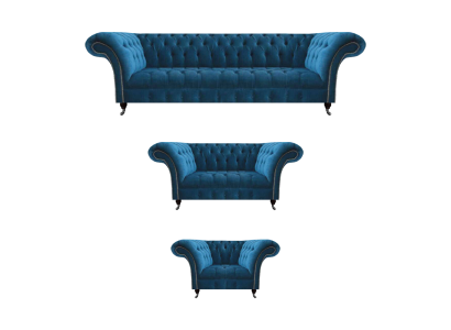 Modern Blue Chesterfield Upholstered Furniture Luxurious 4-Seater Armchair