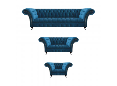 Modern Blue Chesterfield Upholstered Furniture Luxurious 4-Seater Armchair