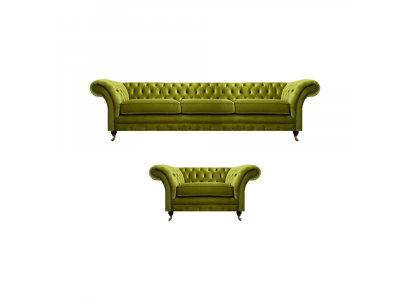 Olive green Chesterfield fabric sofa luxurious living room textile armchair