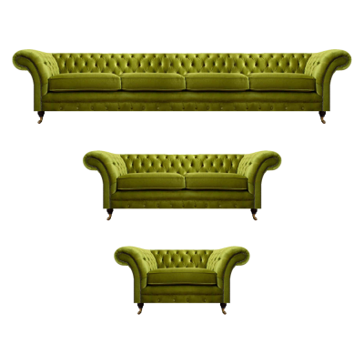 Olive green Chesterfield sofas modern seating arrangement armchair 2-seater