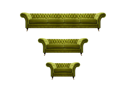 Olive green Chesterfield sofas modern seating arrangement armchair 2-seater