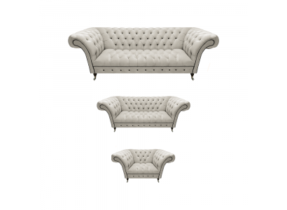 White Chesterfield leather sofas living room seating couches complete set 3-piece
