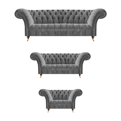 Stylish Chesterfield Suite Grey Sofas Designer Armchair Luxury Furniture