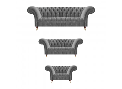 Stylish Chesterfield Suite Grey Sofas Designer Armchair Luxury Furniture