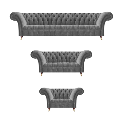 Noble Chesterfield sofa set gray textile four-seater upholstered armchair