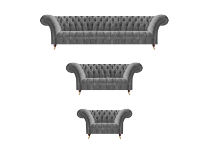 Noble Chesterfield sofa set gray textile four-seater upholstered armchair
