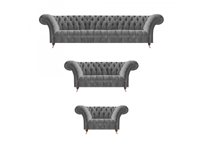 Noble Chesterfield sofa set gray textile four-seater upholstered armchair