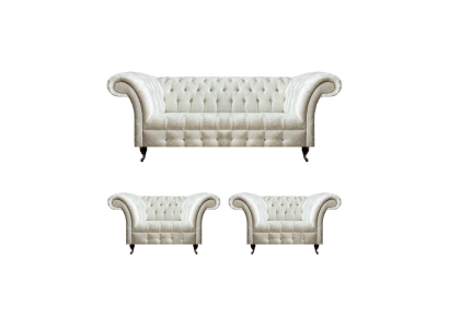 White Chesterfield seating arrangement 2x designer armchairs complete seating furniture