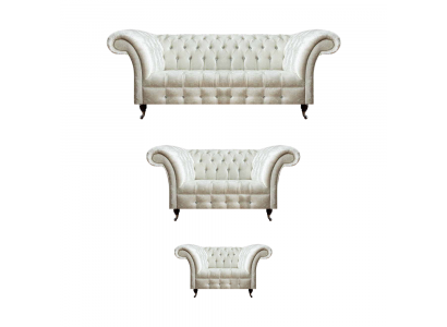White Chesterfield textile sofas living room suite designer set 3-piece