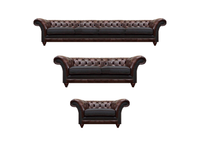 Brown-gray Chesterfield couches armchair living room complete furniture set 3-piece.
