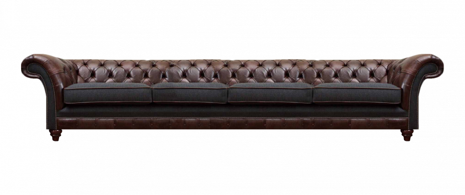 Brown Chesterfield Leather Couch Designer Four-Seater Living Room Noble Sofas