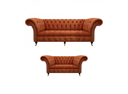 Chesterfield Brown Sofa Suite Noble Upholstered Couches Designer 2-Piece Set