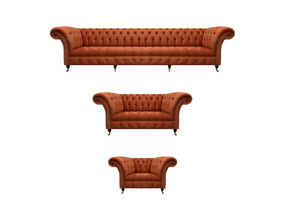 Brown Chesterfield Upholstered Suite Designer Complete Sofa Set 3 pcs Set
