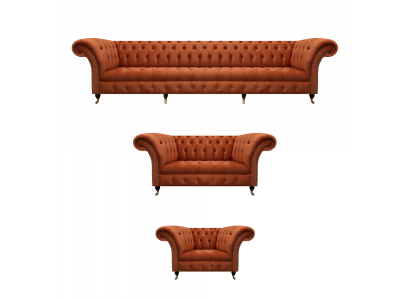 Brown Chesterfield Upholstered Suite Designer Complete Sofa Set 3 pcs Set